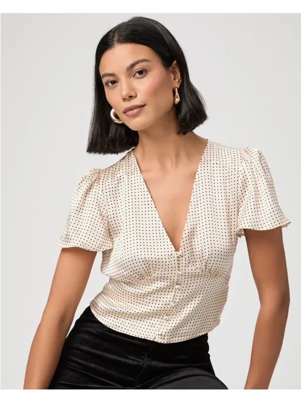 Paige silk Miso Top in black and white polka dot